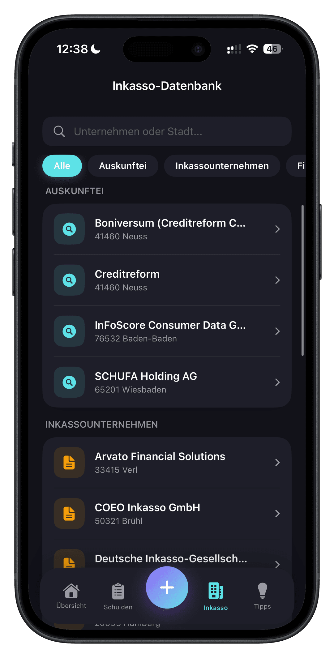 Inkasso-Datenbank in Depty