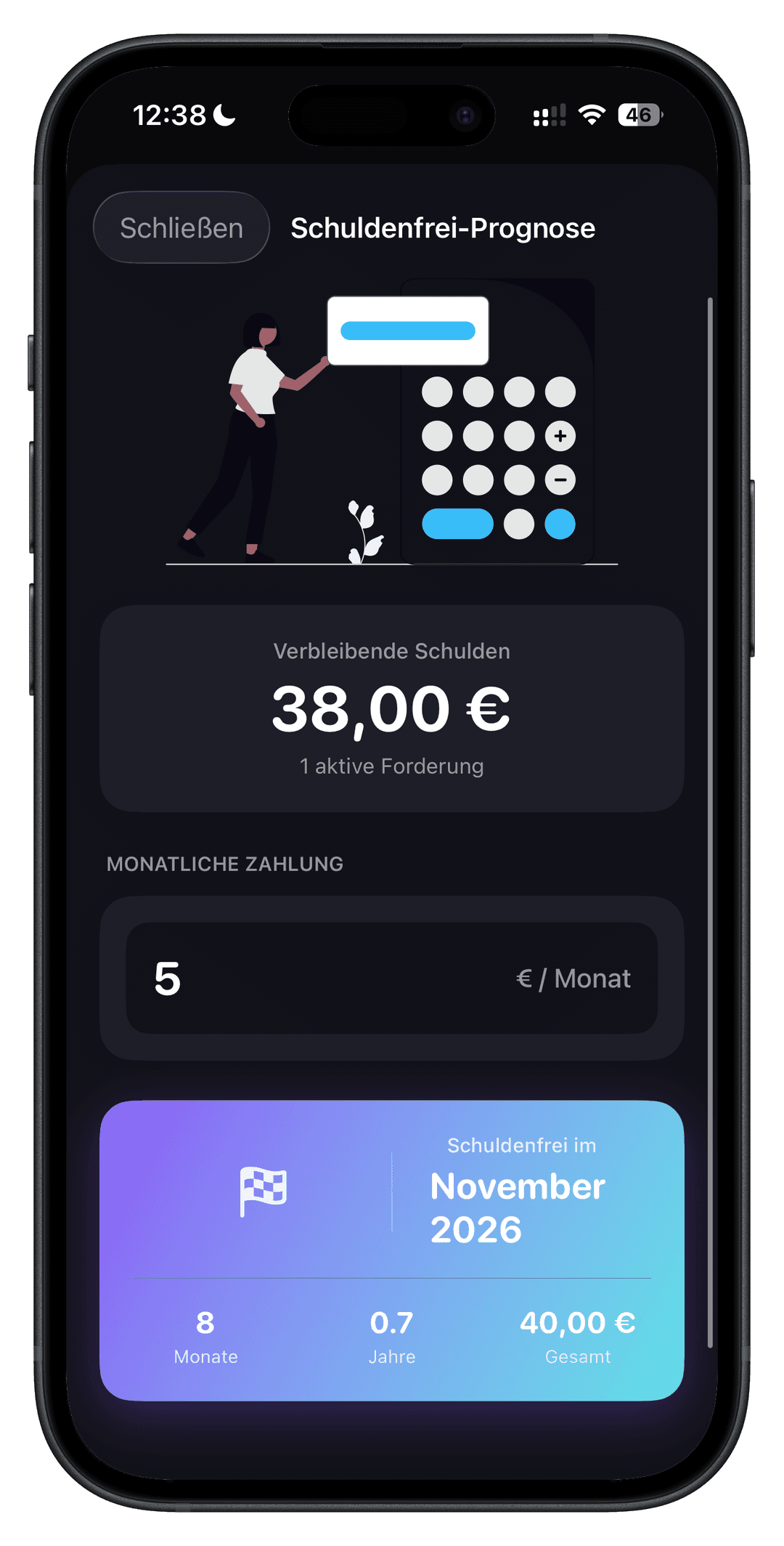 Schuldenfrei-Prognose in Depty